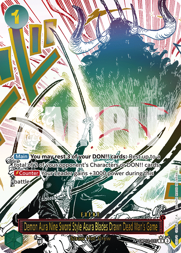 OP12-037 - Demon Aura Nine Sword Style Asura Blades Drawn Dead Man's Game (Alt Art) (Manga Rare)