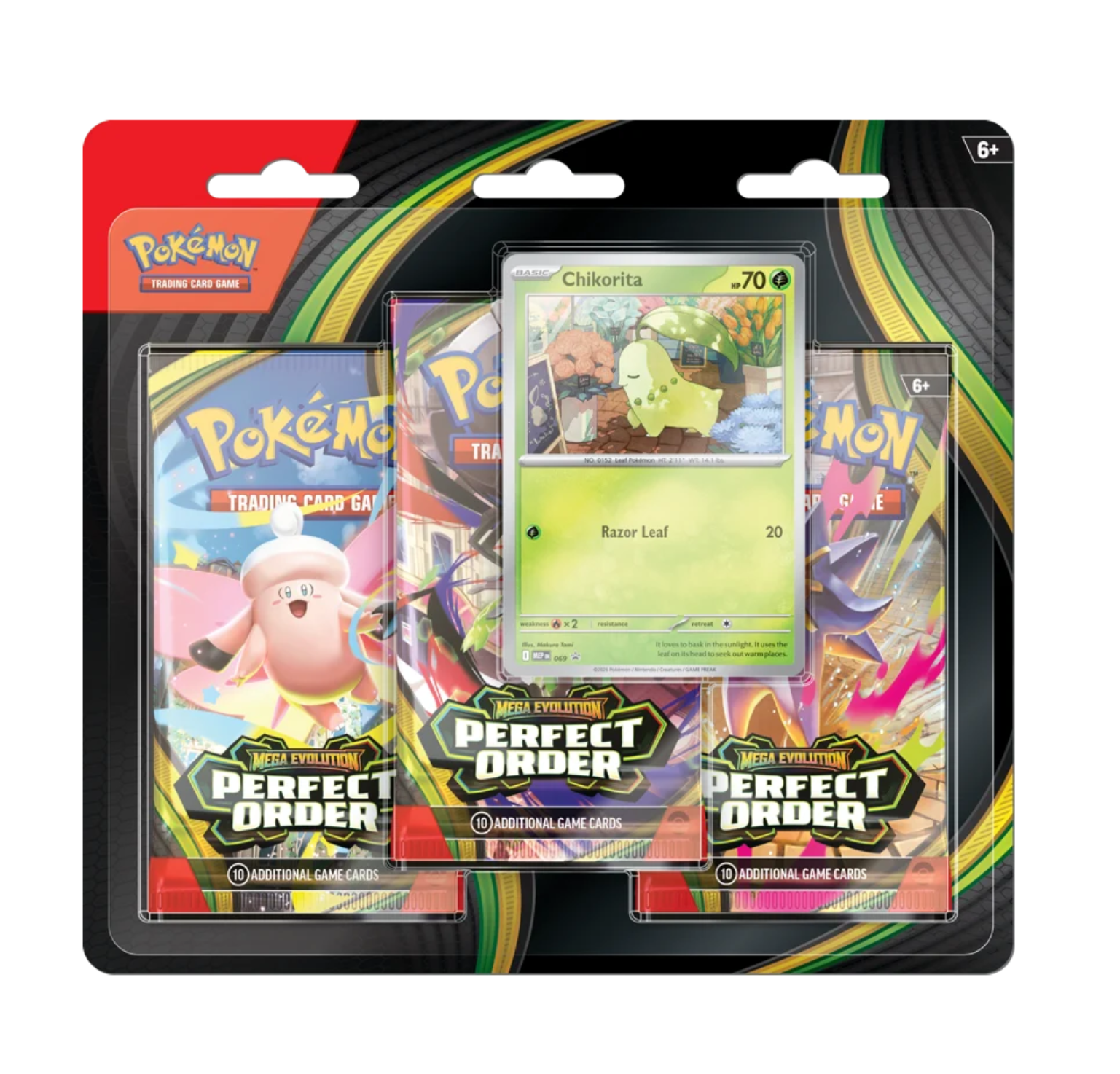 Pokemon TCG Mega Evolution Perfect Order 3 Pack Blister Chikorita